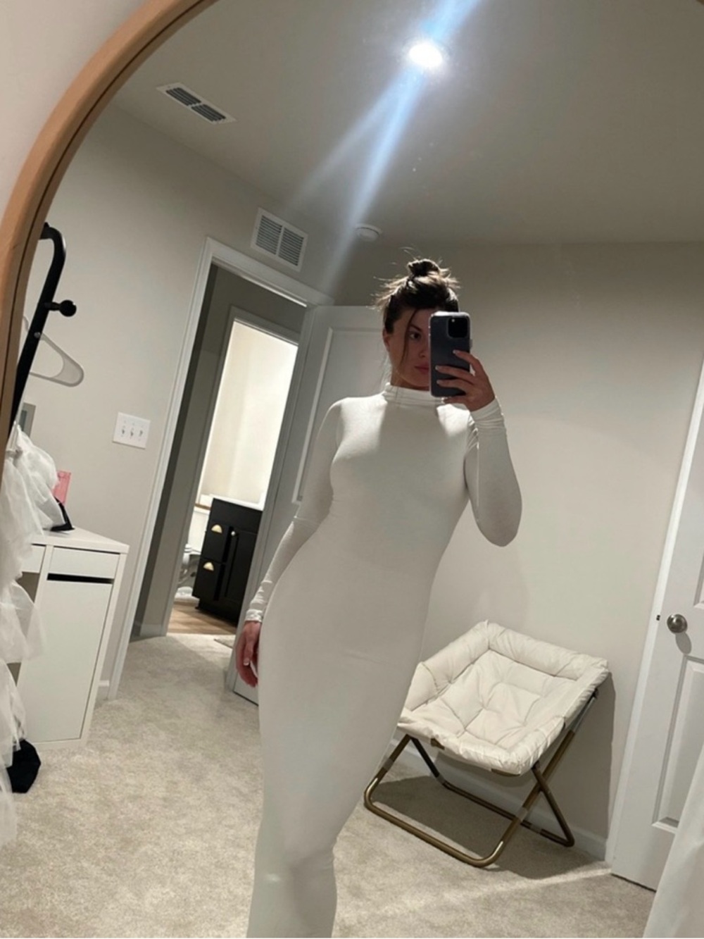 Meshki White Long Sleeve Maxi Bodycon Dress